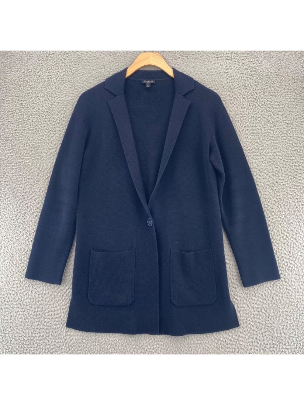 Talbots Sweater Womens P Petite Navy Notch Lapel Cardigan Button Long Sleeves - Picture 1 of 9